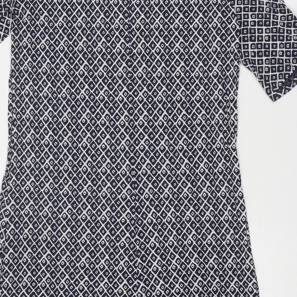 Marks and Spencer Womens Blue Geometric Viscose A-Line Size 12 Round Neck Pullover