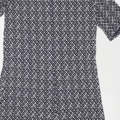 Marks and Spencer Womens Blue Geometric Viscose A-Line Size 12 Round Neck Pullover