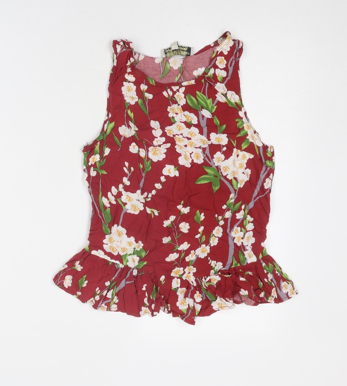 Parisian Collection Womens Red Floral Viscose Basic Tank Size 10 Round Neck