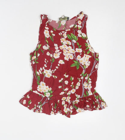 Parisian Collection Womens Red Floral Viscose Basic Tank Size 10 Round Neck