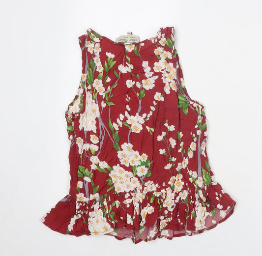 Parisian Collection Womens Red Floral Viscose Basic Tank Size 10 Round Neck