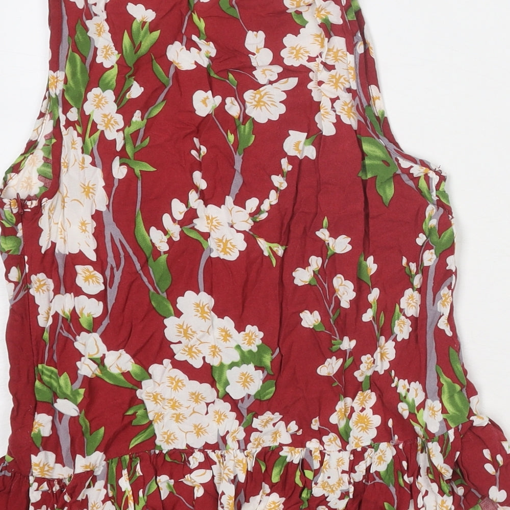 Parisian Collection Womens Red Floral Viscose Basic Tank Size 10 Round Neck