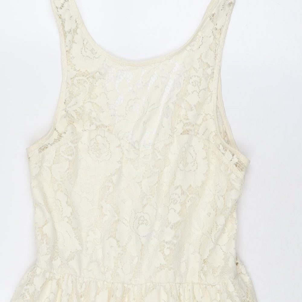New Look Womens Ivory Polyester A-Line Size 12 Round Neck Pullover
