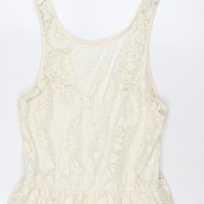New Look Womens Ivory Polyester A-Line Size 12 Round Neck Pullover