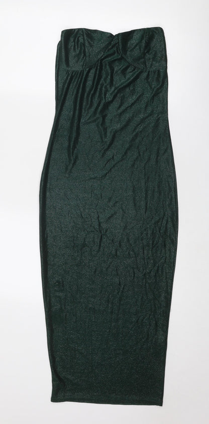 PRETTYLITTLETHING Womens Green Polyester Bodycon Size 12 Off the Shoulder Pullover