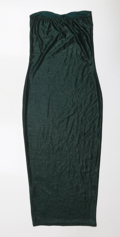 PRETTYLITTLETHING Womens Green Polyester Bodycon Size 12 Off the Shoulder Pullover