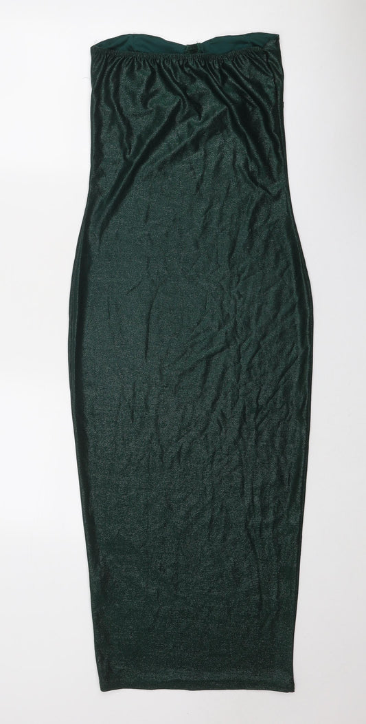 PRETTYLITTLETHING Womens Green Polyester Bodycon Size 12 Off the Shoulder Pullover