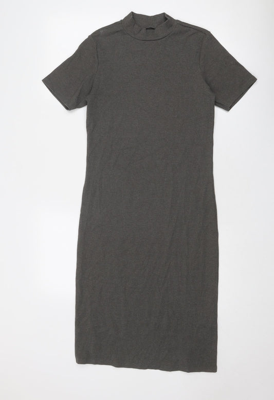 Brave Soul Womens Grey Cotton Bodycon Size M Mock Neck Pullover