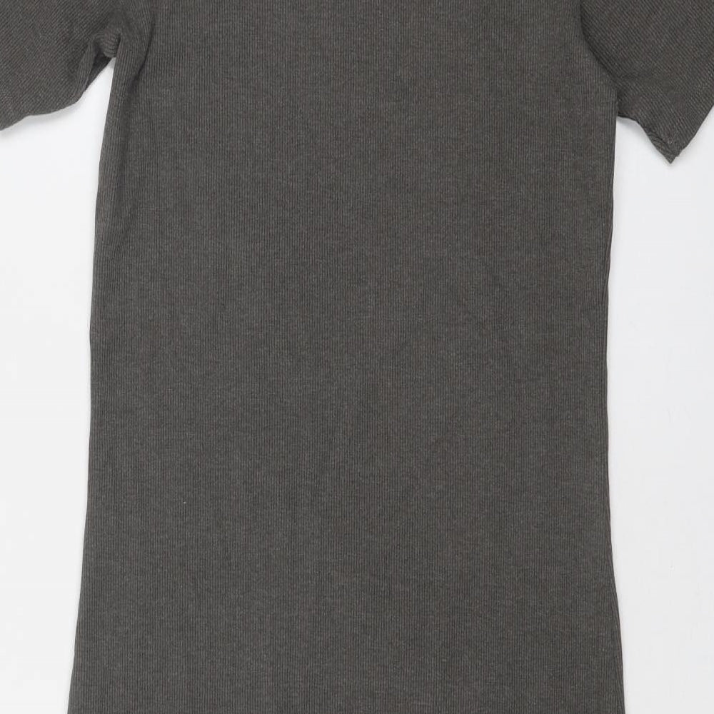 Brave Soul Womens Grey Cotton Bodycon Size M Mock Neck Pullover