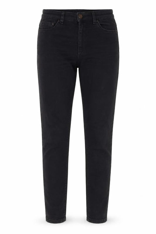 Front view of ASOS women’s black cotton skinny jeans, size UK 26, 32-inch leg regular zip