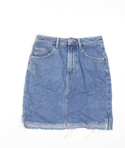H&M Womens Blue Cotton A-Line Skirt Size 6 Zip