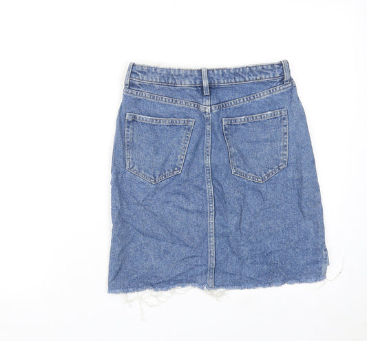 H&M Womens Blue Cotton A-Line Skirt Size 6 Zip
