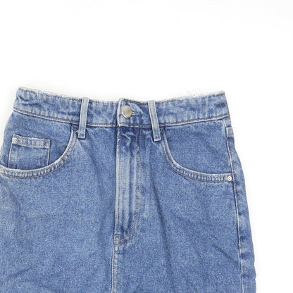 H&M Womens Blue Cotton A-Line Skirt Size 6 Zip