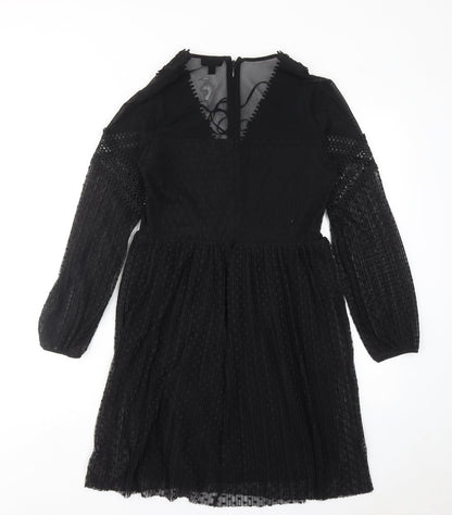 Topshop Womens Black Geometric Polyester Shift Size 10 V-Neck Zip