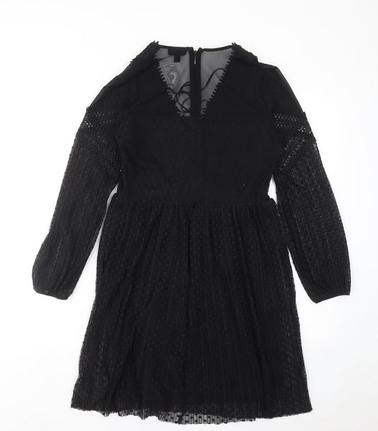 Topshop Womens Black Geometric Polyester Shift Size 10 V-Neck Zip