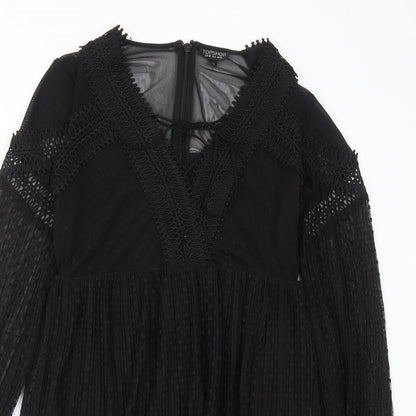 Topshop Womens Black Geometric Polyester Shift Size 10 V-Neck Zip