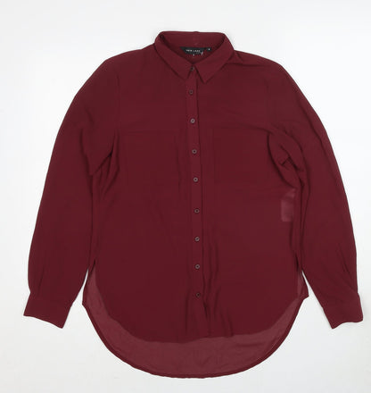 Womens UK Size 8 New Look Red Basic Button-Up