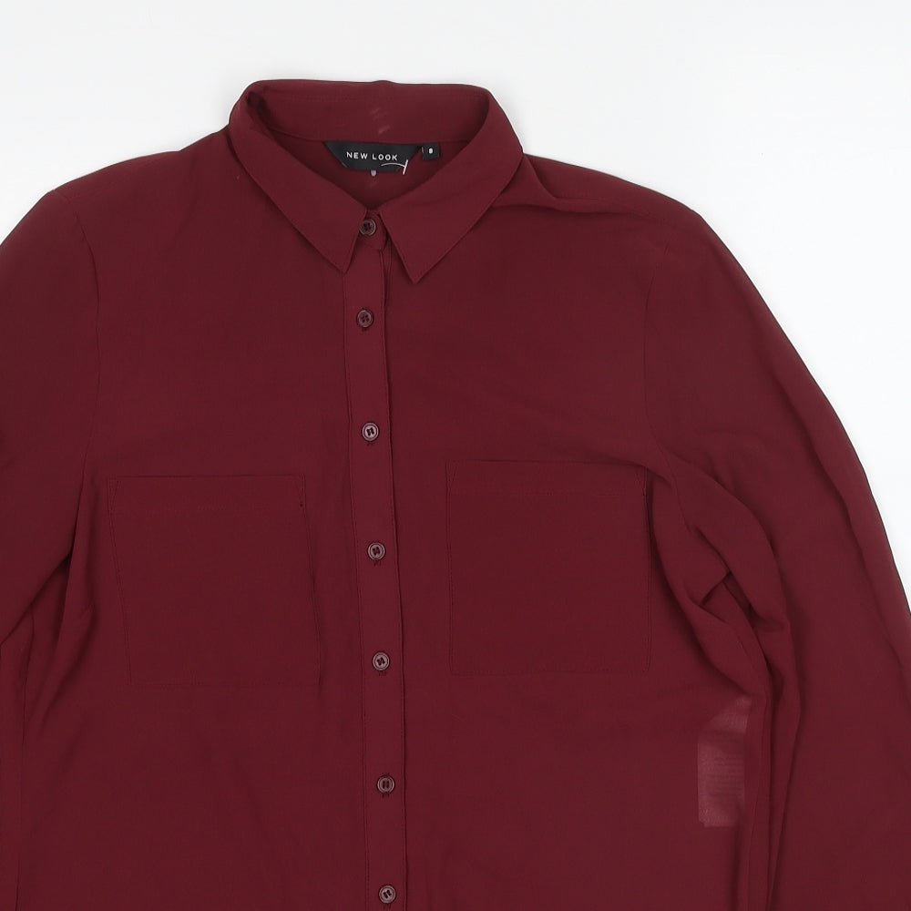 Womens UK Size 8 New Look Red Basic Button-Up
