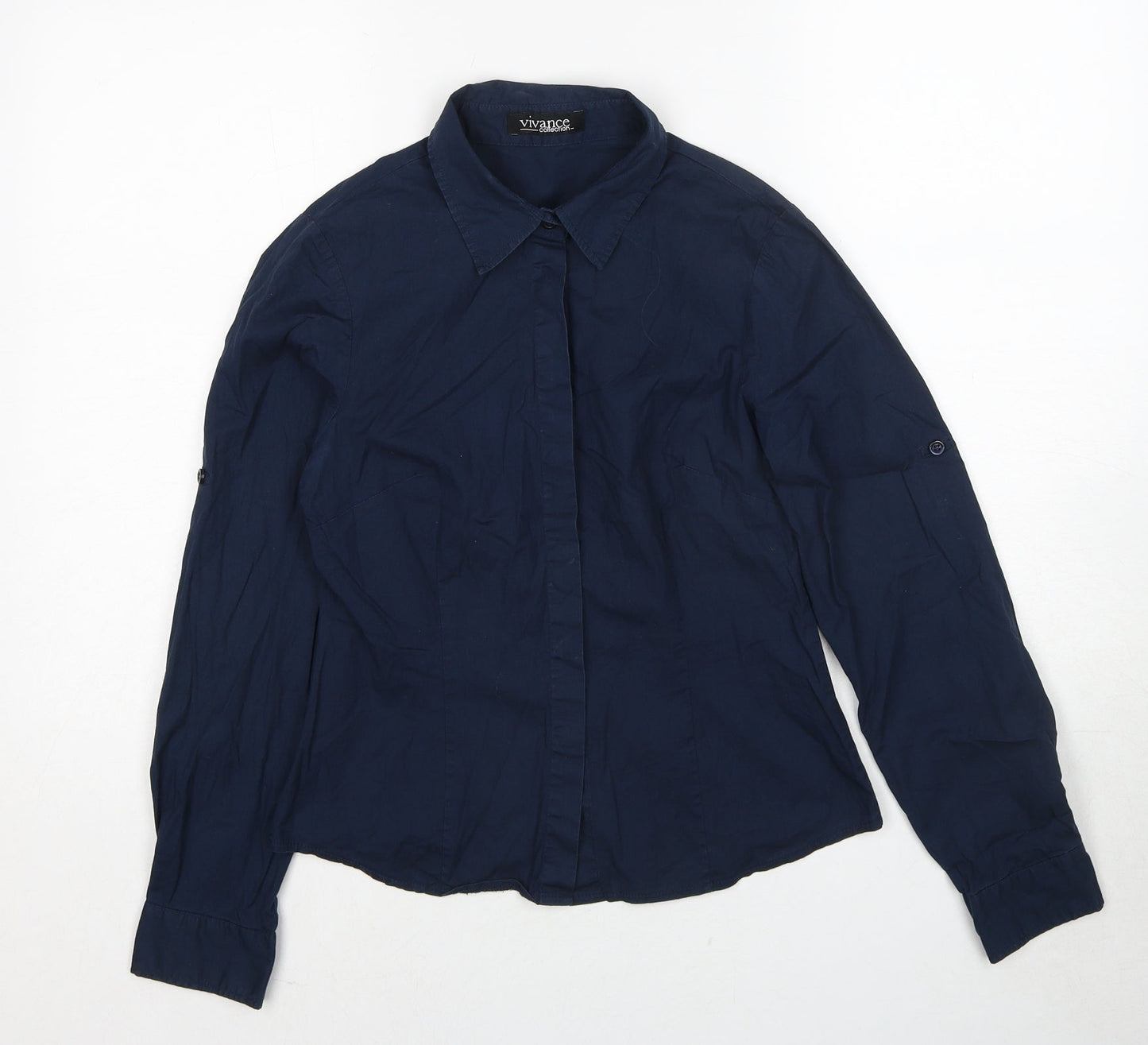 Vivance Collection Womens Blue Cotton Basic Button-Up Size 10 Collared
