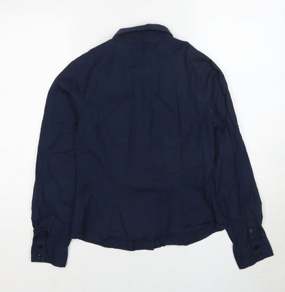 Vivance Collection Womens Blue Cotton Basic Button-Up Size 10 Collared