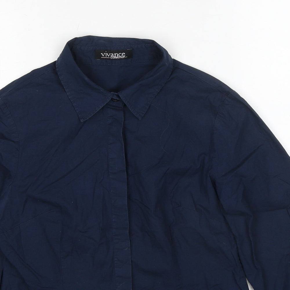 Vivance Collection Womens Blue Cotton Basic Button-Up Size 10 Collared