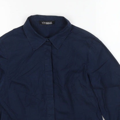 Vivance Collection Womens Blue Cotton Basic Button-Up Size 10 Collared