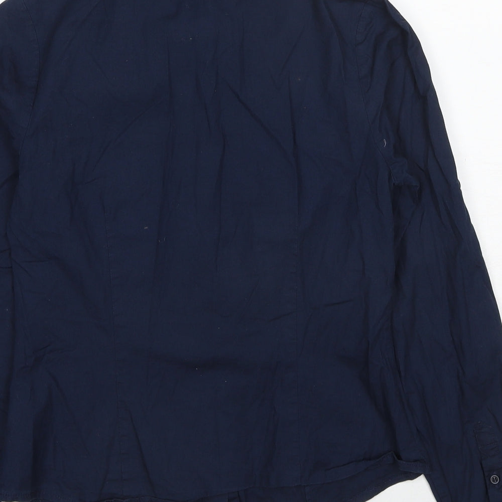 Vivance Collection Womens Blue Cotton Basic Button-Up Size 10 Collared