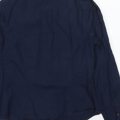 Vivance Collection Womens Blue Cotton Basic Button-Up Size 10 Collared