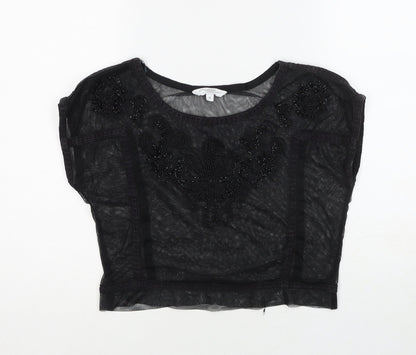 New Look Womens Black Geometric Polyester Basic Blouse Size 12 Round Neck