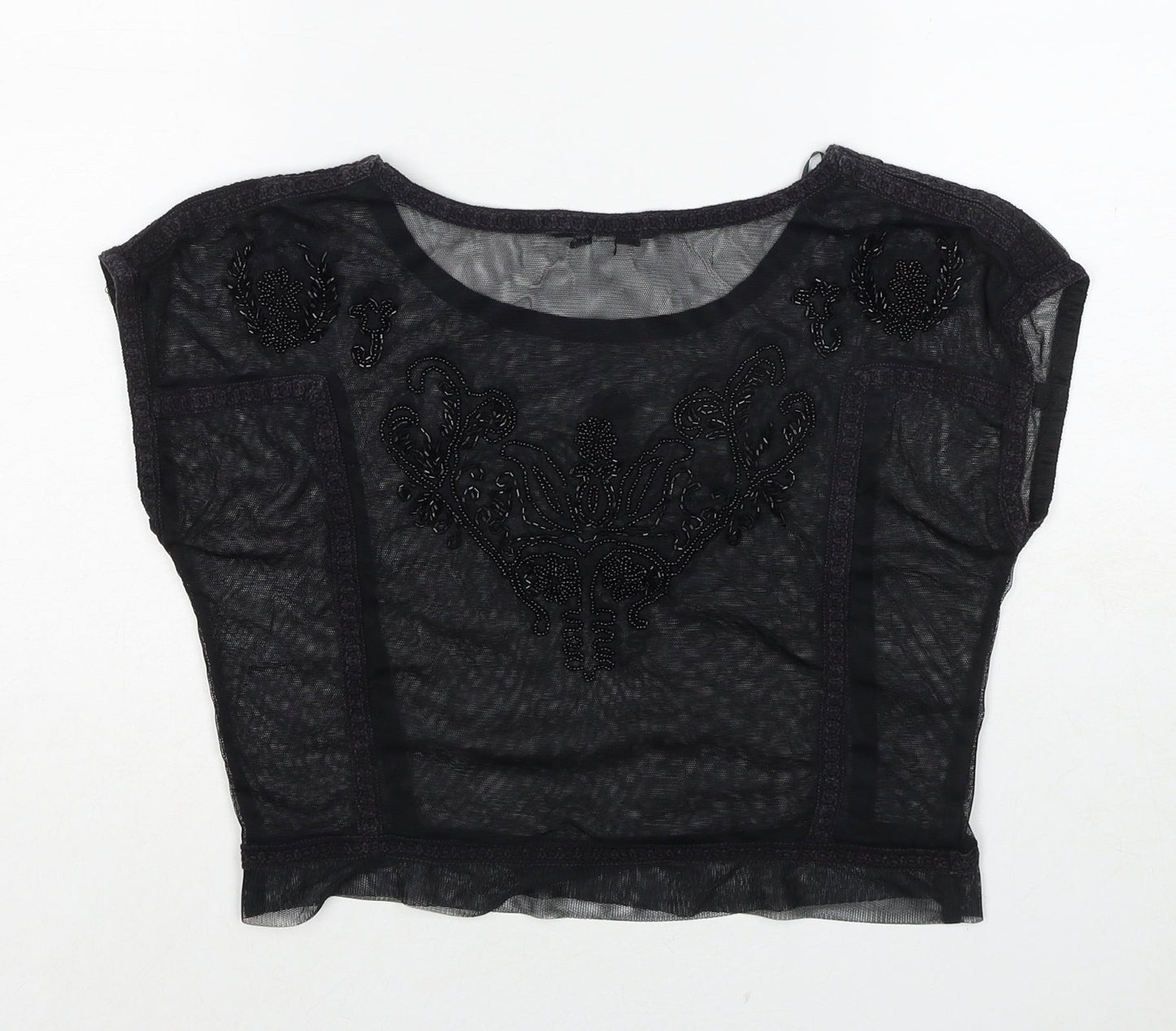 New Look Womens Black Geometric Polyester Basic Blouse Size 12 Round Neck