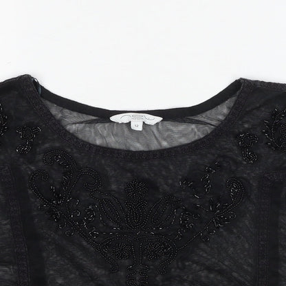 New Look Womens Black Geometric Polyester Basic Blouse Size 12 Round Neck