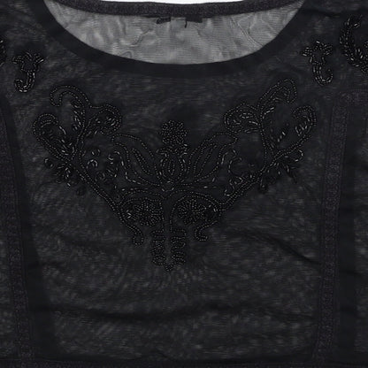 New Look Womens Black Geometric Polyester Basic Blouse Size 12 Round Neck