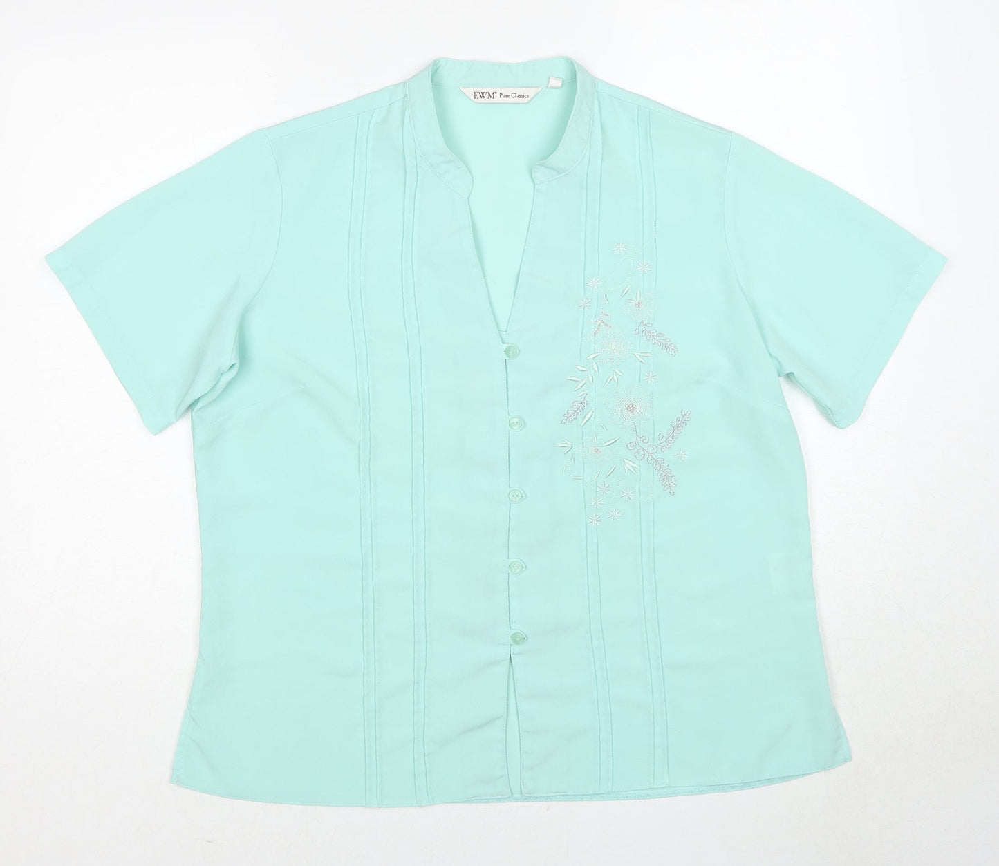 EWM Womens Blue Geometric Polyester Basic Button-Up Size 18 V-Neck