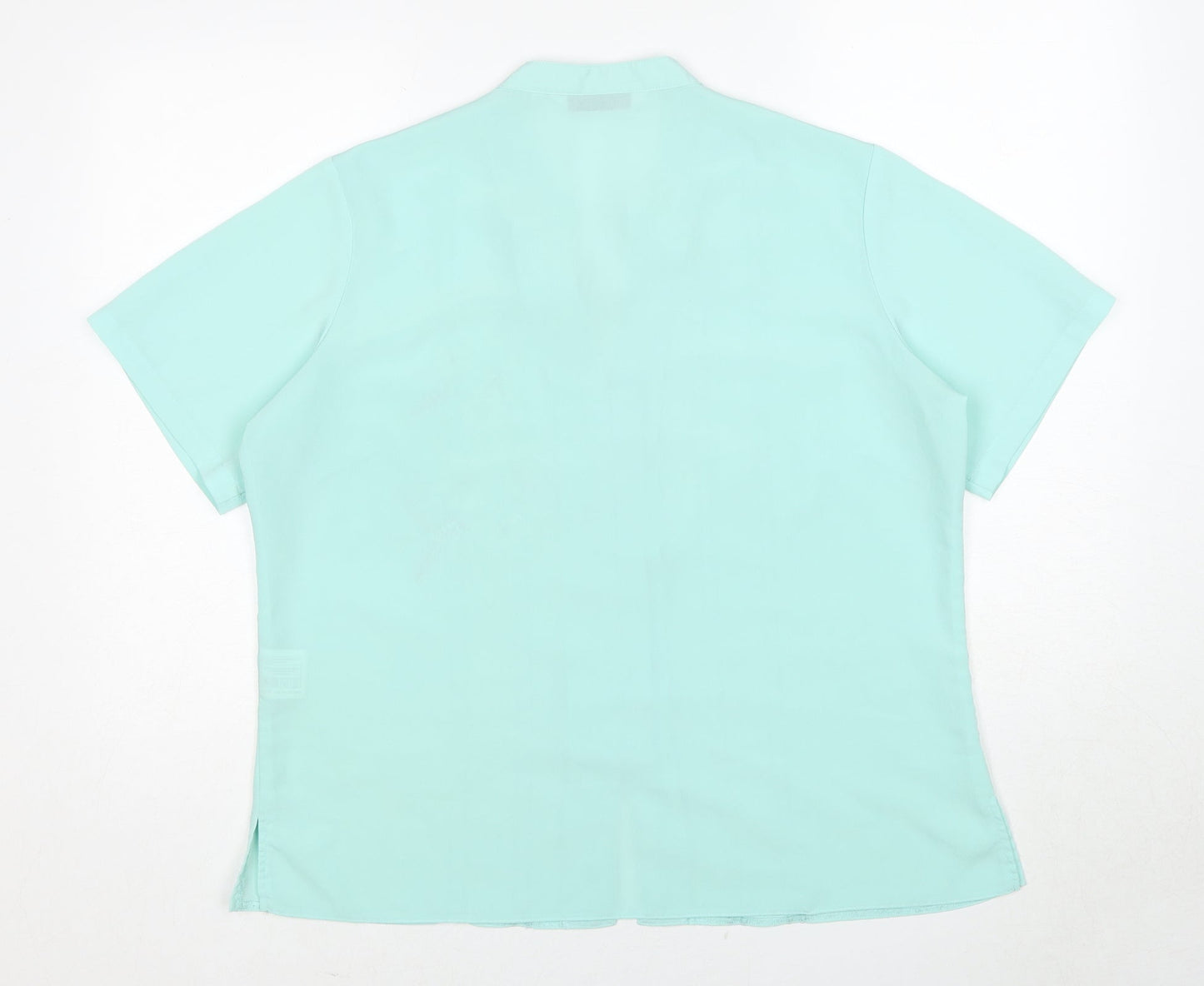 EWM Womens Blue Geometric Polyester Basic Button-Up Size 18 V-Neck