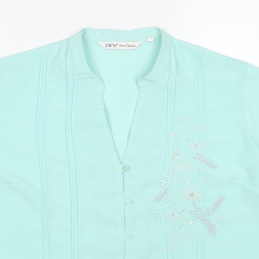 EWM Womens Blue Geometric Polyester Basic Button-Up Size 18 V-Neck