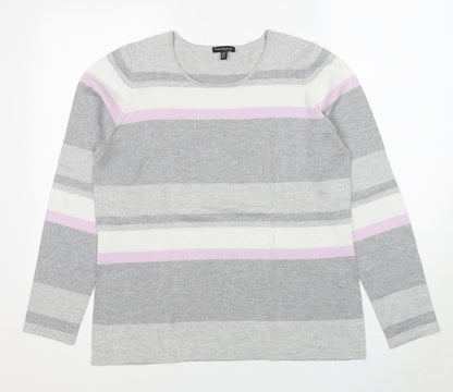 Conrad C Womens Grey Round Neck Striped Cotton Pullover Jumper Size L