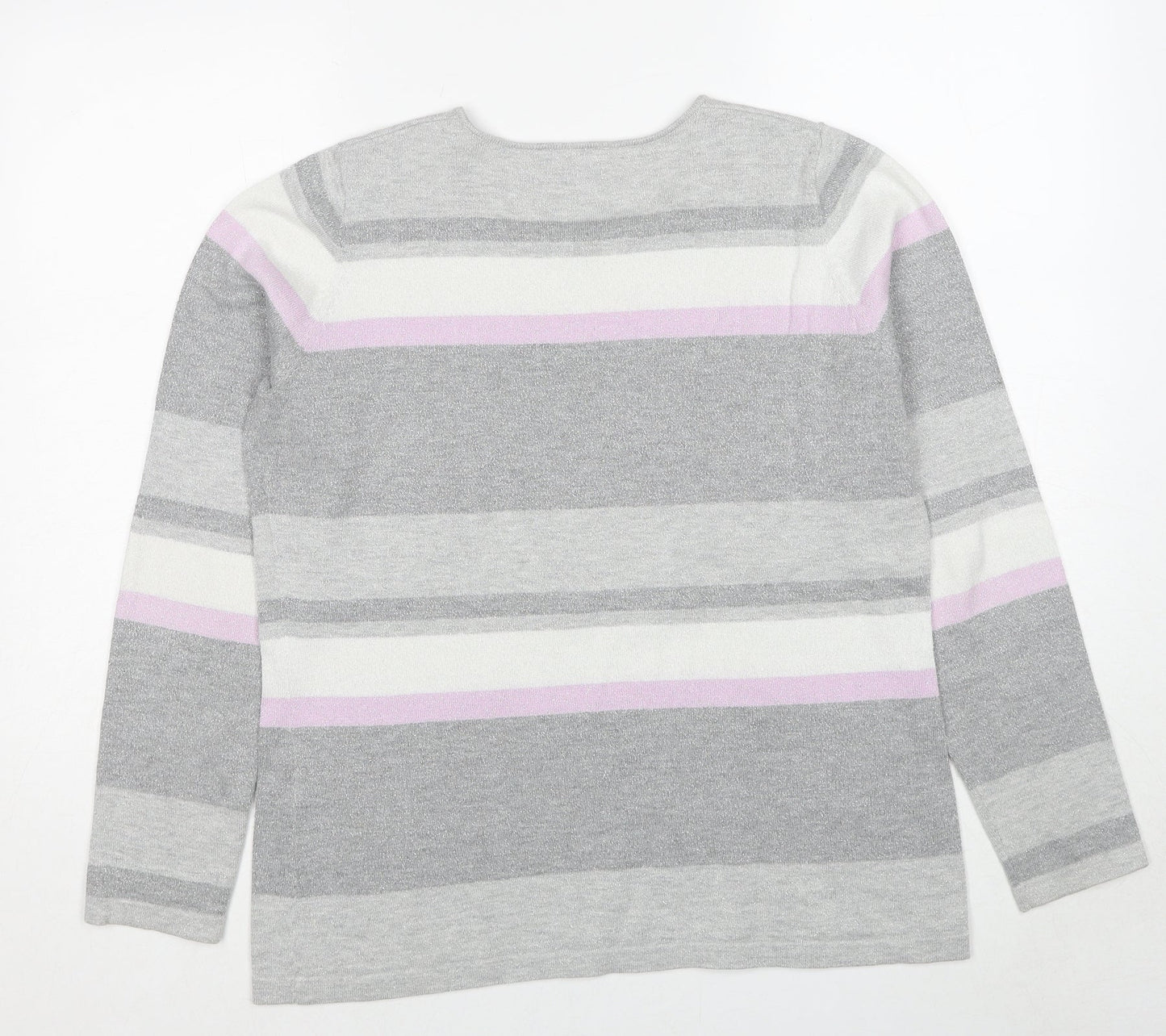 Conrad C Womens Grey Round Neck Striped Cotton Pullover Jumper Size L