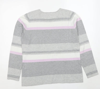 Conrad C Womens Grey Round Neck Striped Cotton Pullover Jumper Size L