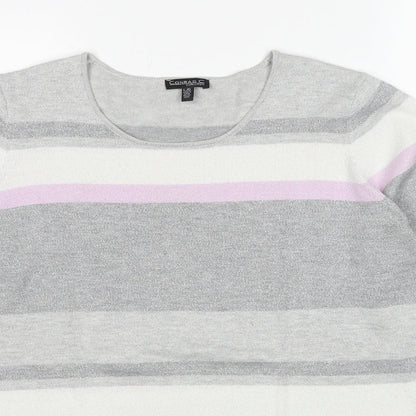Conrad C Womens Grey Round Neck Striped Cotton Pullover Jumper Size L