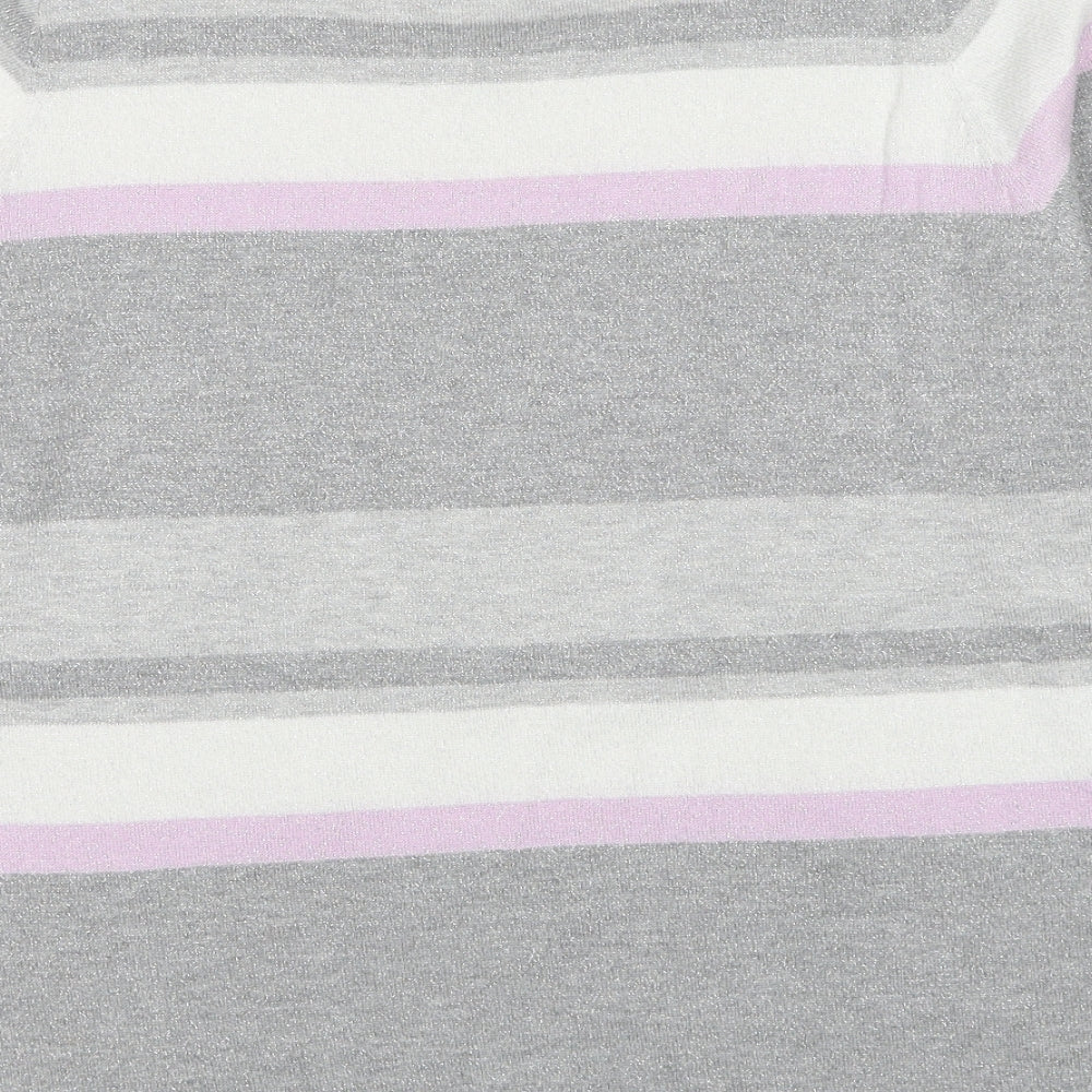Conrad C Womens Grey Round Neck Striped Cotton Pullover Jumper Size L