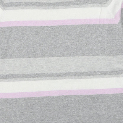 Conrad C Womens Grey Round Neck Striped Cotton Pullover Jumper Size L