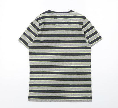 River Island Mens Grey Striped Cotton T-Shirt Size S Round Neck