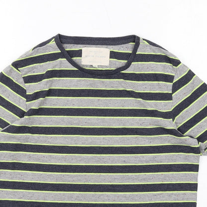 River Island Mens Grey Striped Cotton T-Shirt Size S Round Neck