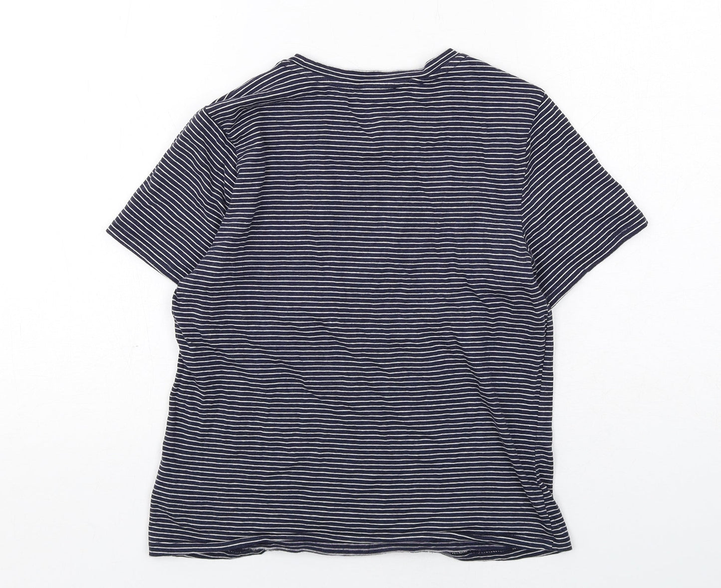 FOREVER 21 Womens Blue Striped Cotton Basic T-Shirt Size M Round Neck - Chillin