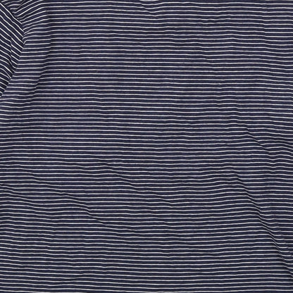 FOREVER 21 Womens Blue Striped Cotton Basic T-Shirt Size M Round Neck - Chillin