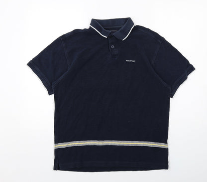 Rockport Mens Blue Cotton Polo Size L Collared Button