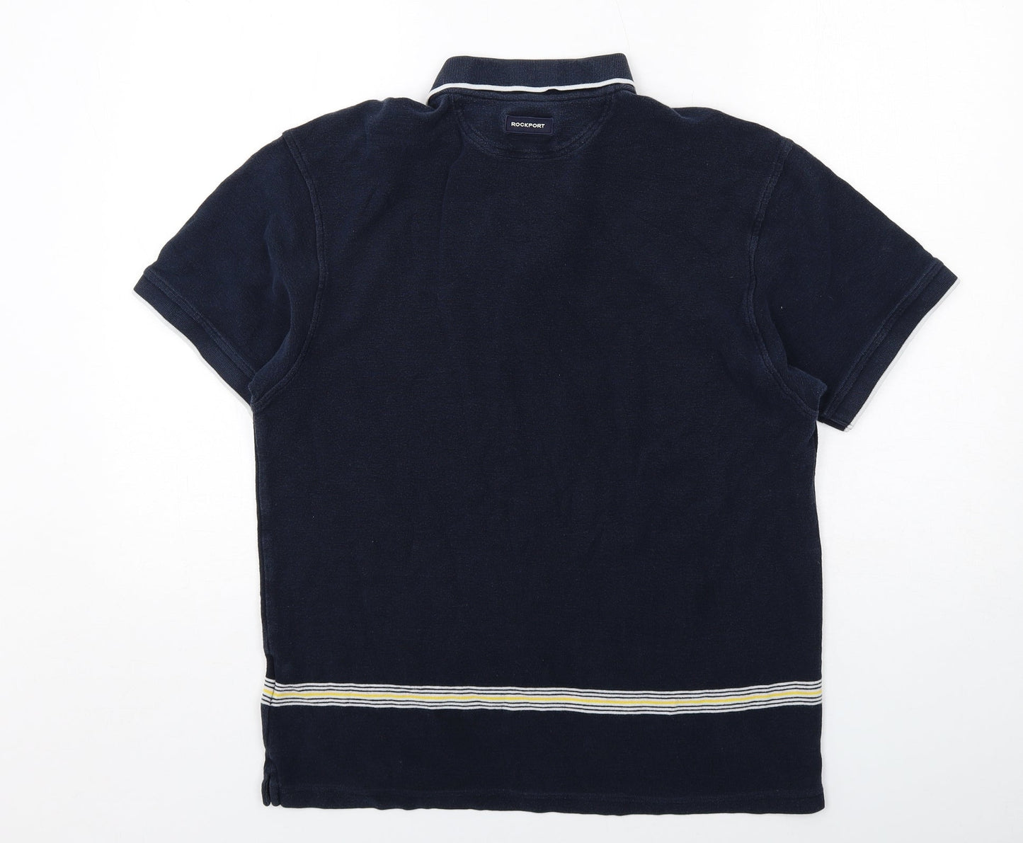 Rockport Mens Blue Cotton Polo Size L Collared Button