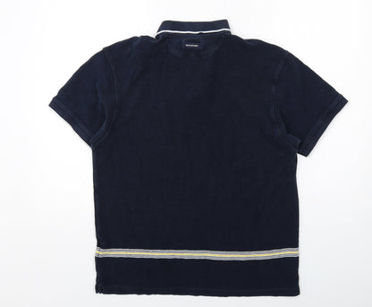 Rockport Mens Blue Cotton Polo Size L Collared Button