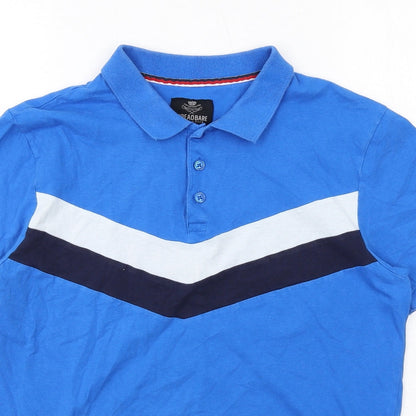 Threadbare Mens Blue Colourblock Cotton Polo Size M Collared Button