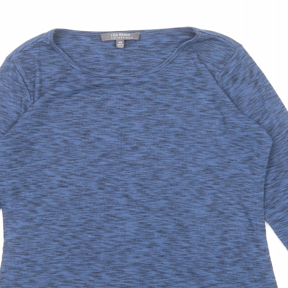 Lisa Rinna Womens Blue Polyester Basic T-Shirt Size XS Boat Neck - Marled